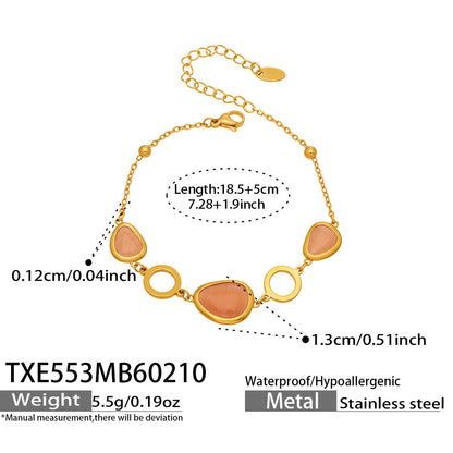 B廠【TXP553】歐美輕奢橢圓貓眼石項鍊手鍊耳環不鏽鋼鍍18k金首飾套裝
 26.10-4