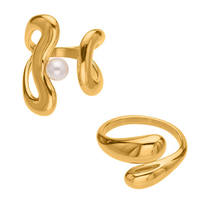 B廠【A388】冷淡風不鏽鋼幾何異形珍珠開口戒指個性時尚設計飾品不掉色
 25.10-1