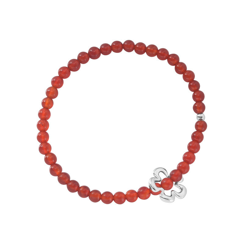 E廠【XDQ0589S】韓系ins風花朵紅瑪瑙手串女S925純銀氣質顯白百搭手環手飾品
 25.11-3