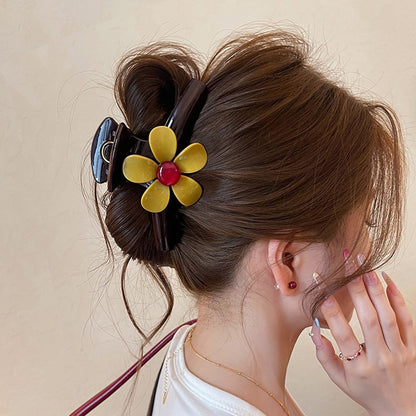 C廠【X125】氣質紅珠花朵抓夾女頭髮鯊魚夾高級感獨特盤髮夾2026新款漂亮髮飾
 26.04-3