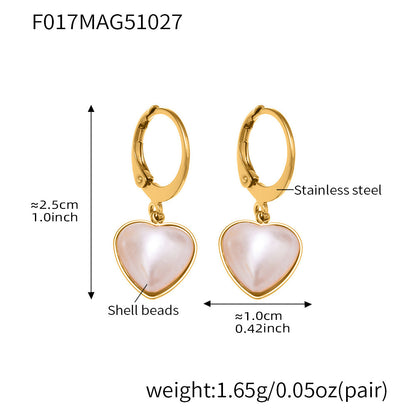 B廠【F017】跨國新款飾品不鏽鋼愛心貝珠吊墜耳環鍍18k真金耳環不掉色
 25.11-1