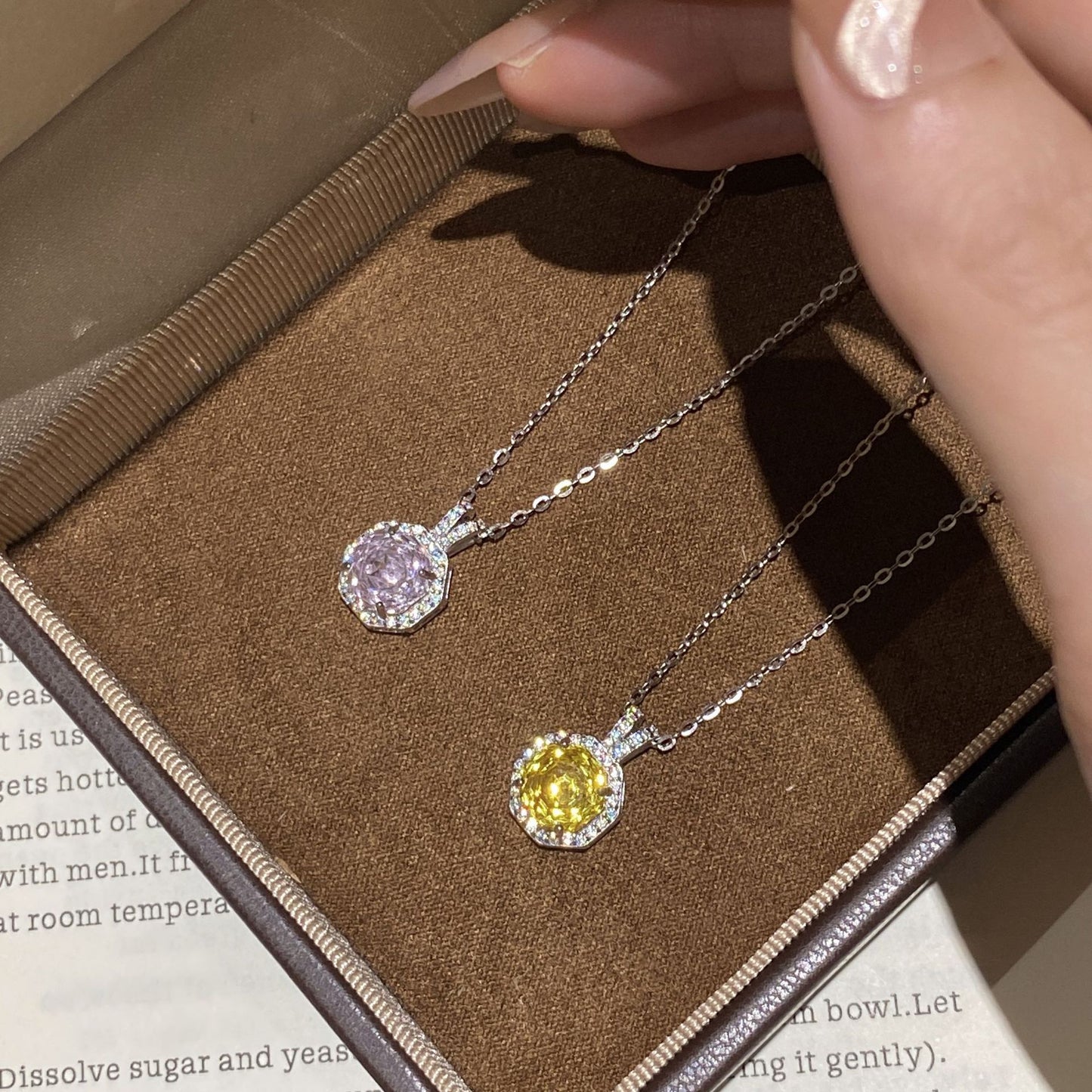 F廠【DQ2348N】S925純銀爆閃八角玫瑰切項鍊女高級感海藍玫瑰鋯石鎖骨鏈
 25.11-1