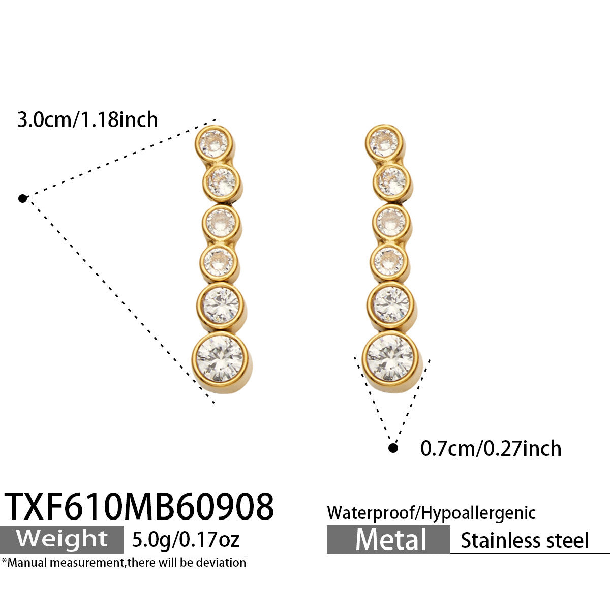 B廠【TXP610】跨境歐美不銹鋼鍍金圓形鋯石項鍊高級感簡約手鍊耳環可疊戴飾品女
 26.09-3
