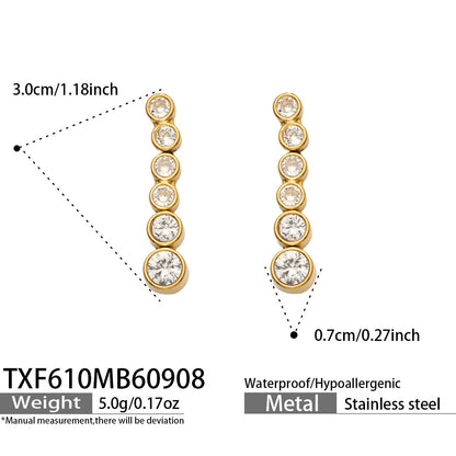 B廠【TXP610】跨境歐美不銹鋼鍍金圓形鋯石項鍊高級感簡約手鍊耳環可疊戴飾品女
 26.09-3