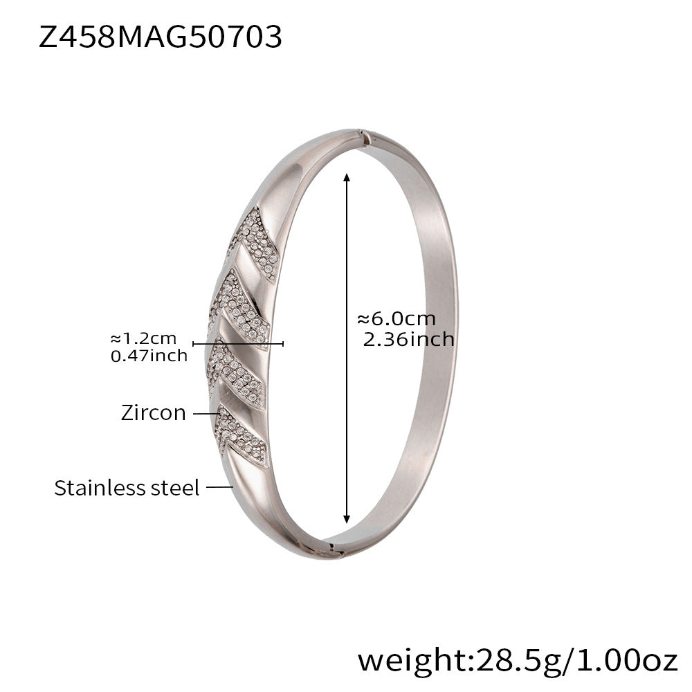 B廠【Z454】滿鑽5A鋯石卡扣高品質超閃手環組合不鏽鋼鍍18k真金不掉色 25.07-3