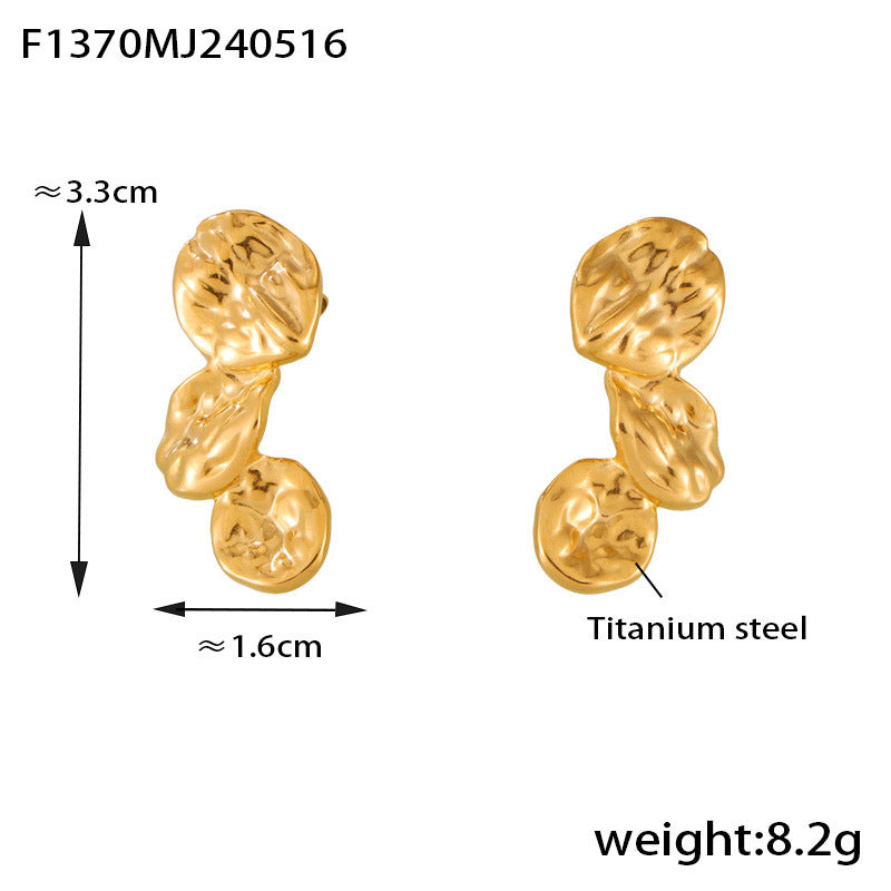 B廠【F1370】歐美跨境時髦小眾INS鈦鋼vintage不規則花瓣百搭耳環 24.05-4