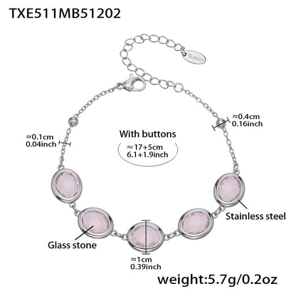 B廠【TXP511】不鏽鋼幾何橢圓切面玻璃石包邊項鍊手鍊耳環組鍍18k金跨國首飾
 25.12-2