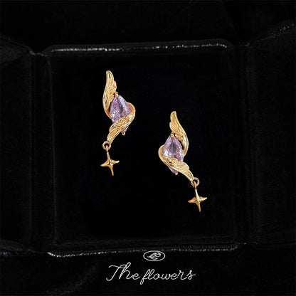 C廠【6918】原創設計鑲嵌紫鋯石芒星耳環S925銀針時尚高級感新款耳飾
 25.10-4