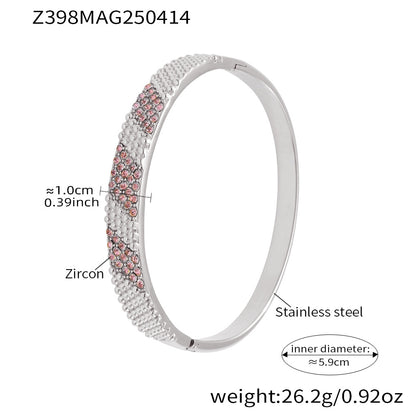 B廠【Z398】鑫藝鑫歐美新款飾品不鏽鋼重工鑄造鑲鋯石超閃卡扣手環PVD鍍18k金 25.04-4