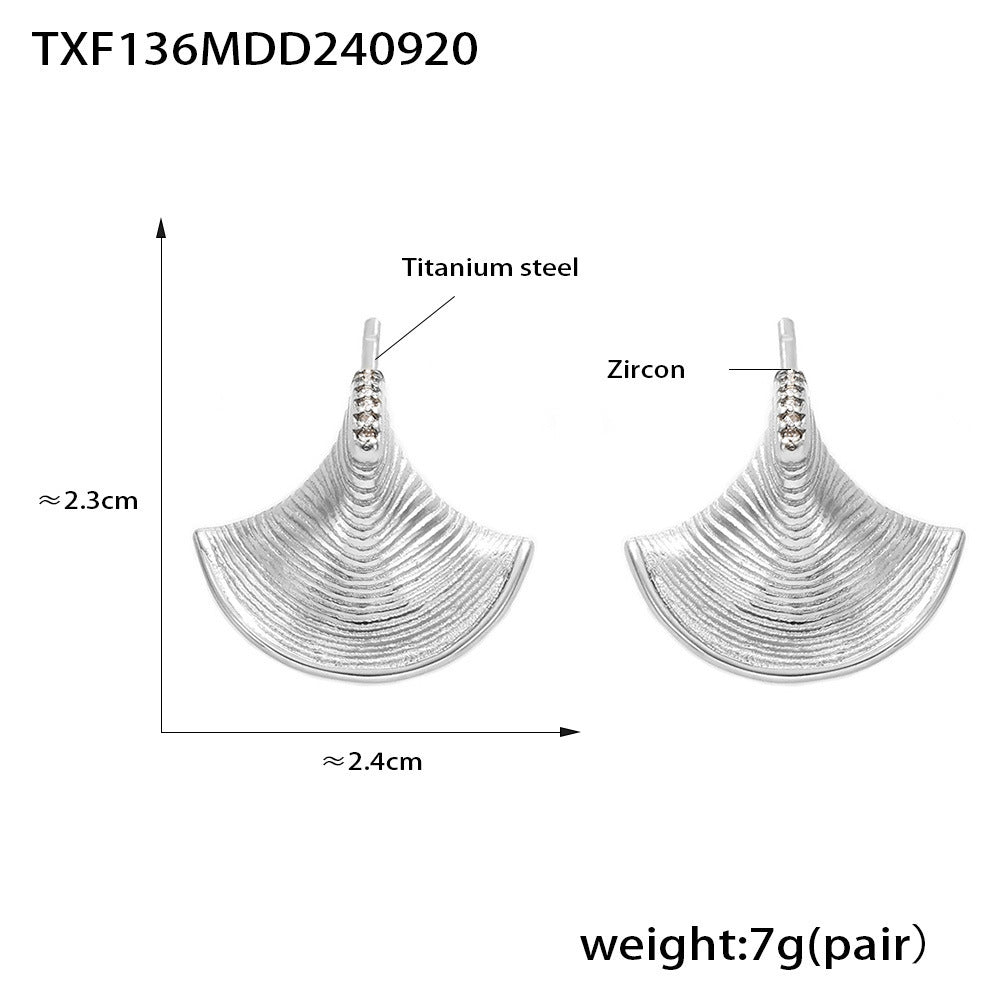 B廠【TXP136】歐美幾何海螺小帽鑲鋯石耳環項鍊跨境時尚新款鈦鋼材首飾套裝 24.09-4