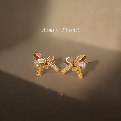 A廠【7237】原創微鑲鋯石鍍銀針時尚高級感酒紅蝴蝶結耳飾耳環飾品
 26.07-4