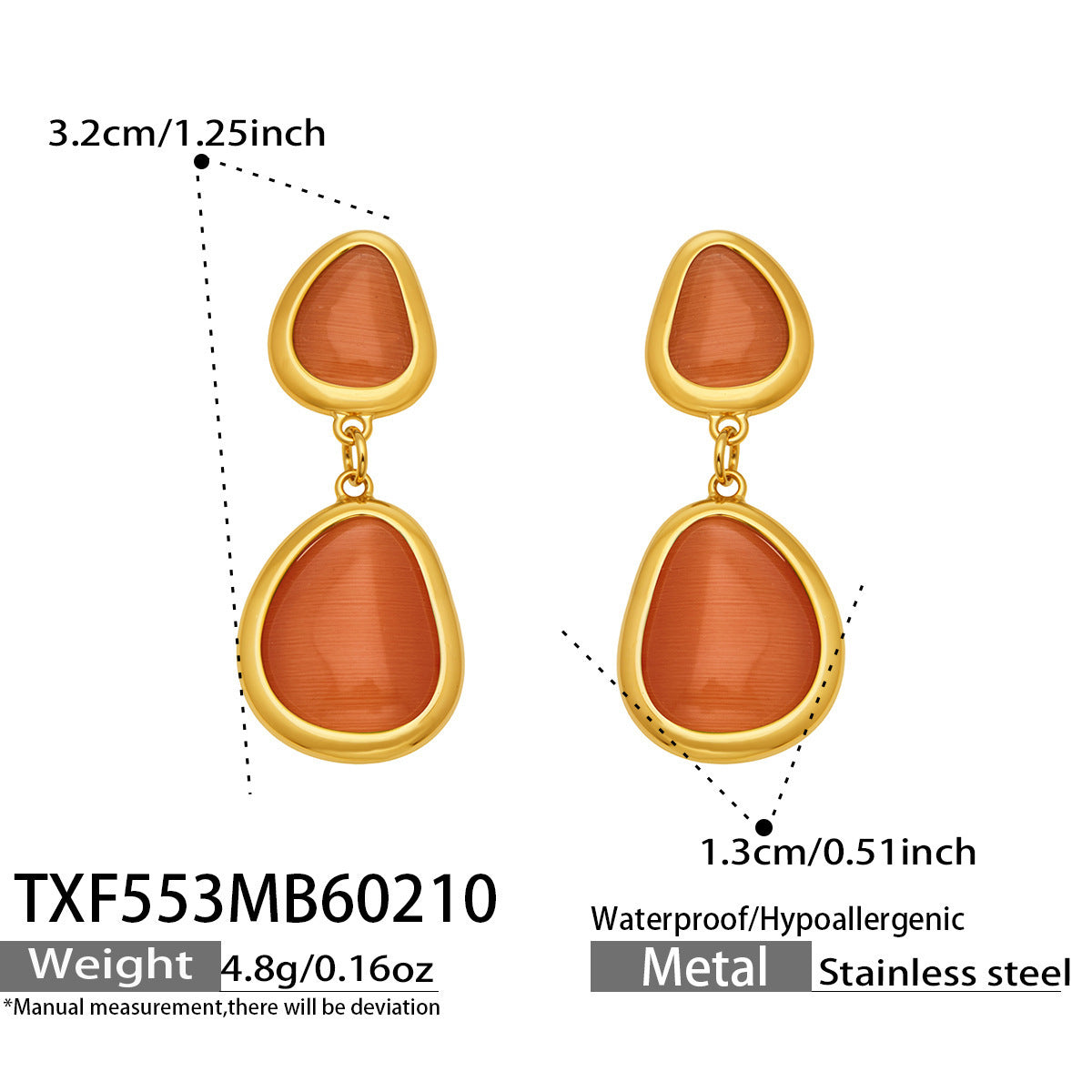 B廠【TXP553】歐美輕奢橢圓貓眼石項鍊手鍊耳環不鏽鋼鍍18k金首飾套裝
 26.10-4