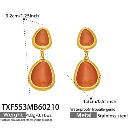 B廠【TXP553】歐美輕奢橢圓貓眼石項鍊手鍊耳環不鏽鋼鍍18k金首飾套裝
 26.10-4
