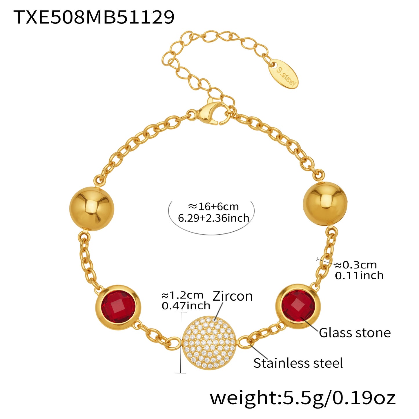 B廠【TXE508】不鏽鋼滿鑽鋯石切面包邊玻璃石手鍊耳環鍍18k真金首飾組不掉色
 25.12-1