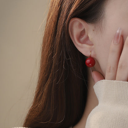 D廠【YC10406E】S999足銀紅色圓形耳環幾何簡約風氣質輕奢風高級感小眾耳飾 25.02-2