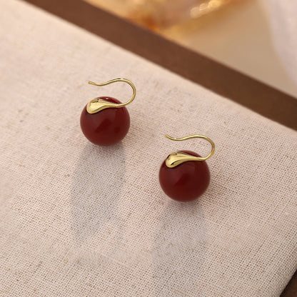 D廠【YC10406E】S999足銀紅色圓形耳環幾何簡約風氣質輕奢風高級感小眾耳飾 25.02-2