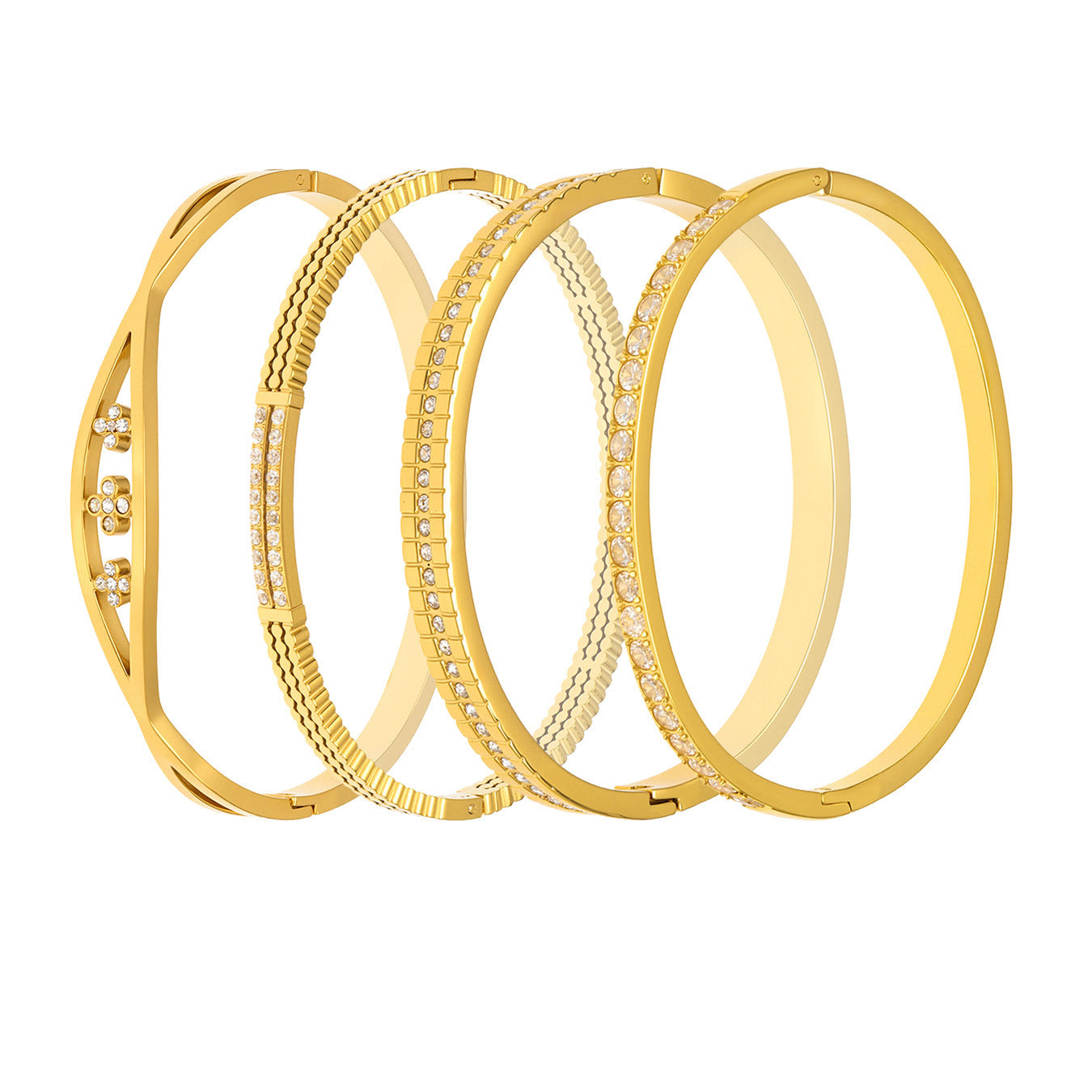 B廠【Z512】不鏽鋼單排鑽鋯石卡扣手鐲組合歐美時尚潮酷手飾鍍18k金不掉色
 25.12-2