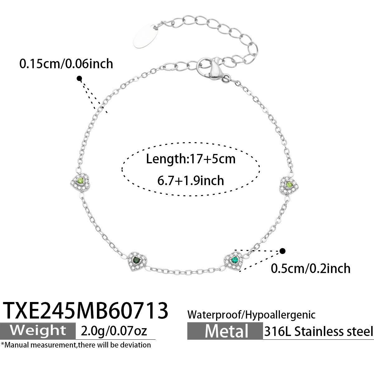 B廠【TXP245】歐美新款不銹鋼鍍18k金 多巴胺系列滿鋯石愛心吊墜項鍊手鍊女飾品
 26.07-4