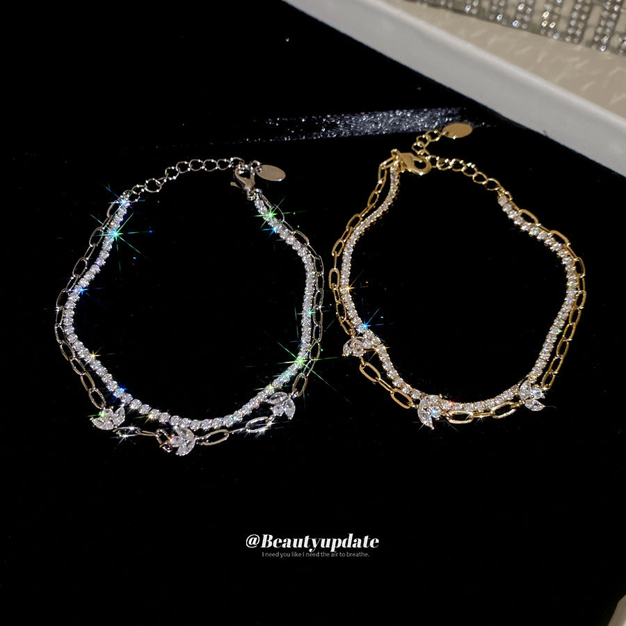 A廠【HB4880】18k真金電鍍雙層鋯石花朵手鍊韓系ins優雅手環輕奢高級感氣質手飾
 25.11-1