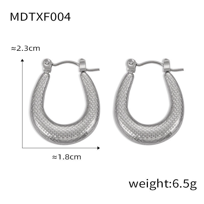 B廠【F002-007】法式簡約個性小眾飾品獨特紋理設計感鈦鋼耳環幾何休閒風U型耳環 24.03-3