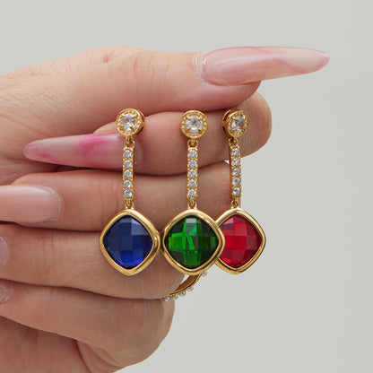 B廠【TXP509】不銹鋼四葉花鑲鋯石切面包邊石頭手鍊長款毛衣鏈項鍊耳環首飾套裝
 25.12-1