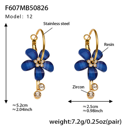 B廠【F607】超仙甜美氣質花朵帶鑽流蘇耳環不鏽鋼飾品鍍18k真金不掉色
 25.09-1