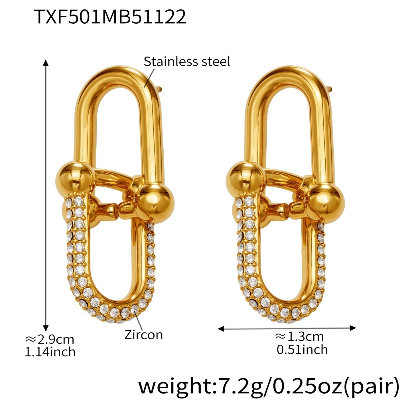 B廠【TXP501】不銹鋼馬蹄扣帶鑽飾品耳環戒指手鍊項鍊首飾套裝鍍18k真金不掉色
 25.11-4