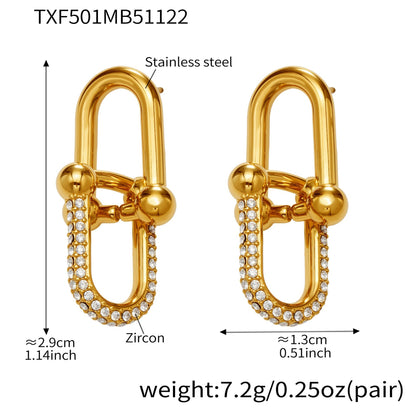 B廠【TXP501】不銹鋼馬蹄扣帶鑽飾品耳環戒指手鍊項鍊首飾套裝鍍18k真金不掉色
 25.11-4