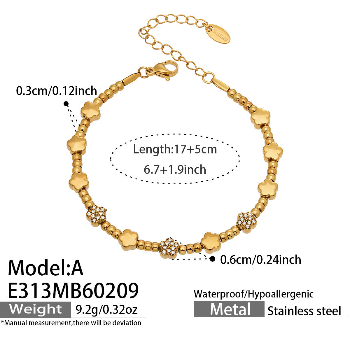 B廠【E223】歐美風氣質百搭日字微鑲鋯石手鍊組合不鏽鋼鍍18k真金時尚冷淡風
 26.03-2