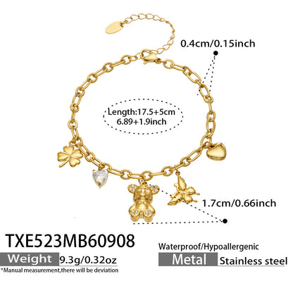 B廠【TXP071】幾何新款ins風Y字小熊愛心鋯石鏈條不鏽鋼簡約小眾女飾品手鍊項鍊
 26.09-3