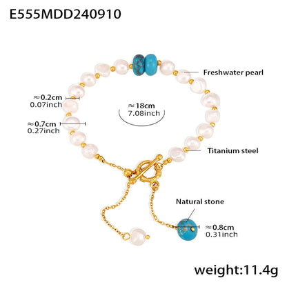 B廠【E555】淡水珍珠手鍊OT扣設計流蘇天然石新款氣質優雅鈦鋼手飾 25.04-1