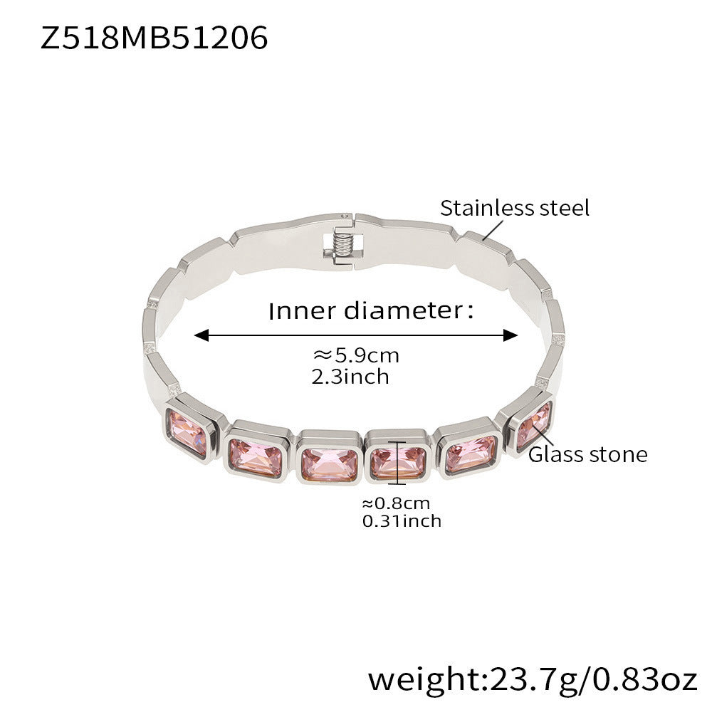 B廠【Z518】不鏽鋼方形彩色玻璃石手鐲ins小眾設計歐美潮酷飾品鍍18k金不掉色
 25.12-2