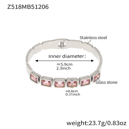 B廠【Z518】不鏽鋼方形彩色玻璃石手鐲ins小眾設計歐美潮酷飾品鍍18k金不掉色
 25.12-2
