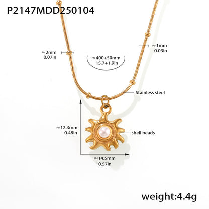 B廠【P2147】 太陽花貝珠鎖骨項鍊飾品不鏽鋼鍍18K真金不掉色首飾 25.01-2