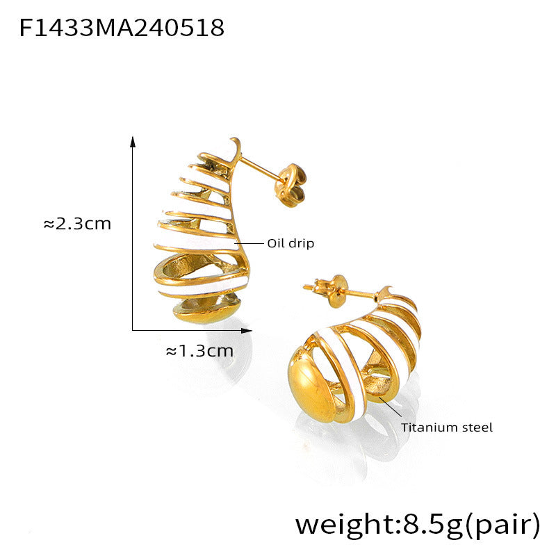 B廠【F1433】歐美彩色螺旋水滴滴油耳環鏤空氣質設計感耳環輕奢鈦鋼不褪色耳環 24.05-4