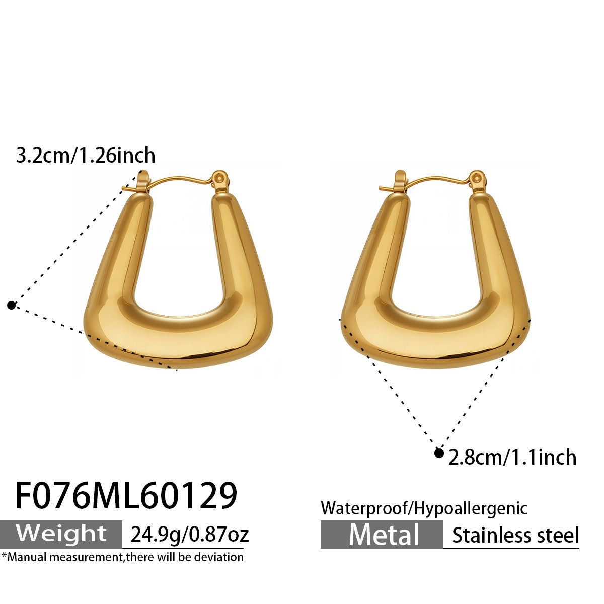B廠【F076】跨國ins簡約設計U型幾何耳環歐美網紅時尚百搭耳飾不鏽鋼鍍18k金
 26.02-1
