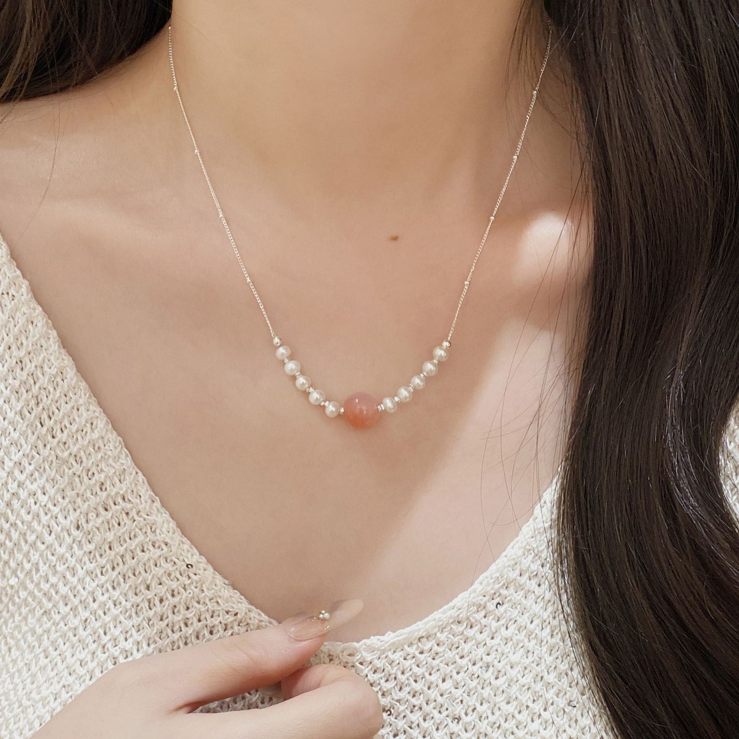 E廠【XDQ0205N】S925純銀高級感鹽源瑪瑙項鍊女小眾輕奢淡水珍珠百搭鎖骨鏈潮
 25.11-4