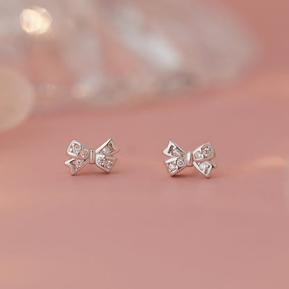 D廠【YC7697E】S925純銀蝴蝶結耳環簡約森系藝術甜美少女精緻養耳洞耳飾 25.03-4