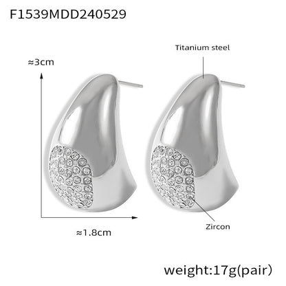 B廠【F1539】INS新款18k金鈦鋼耳環鑲鑽水滴形設計感耳環歐美時尚百搭小眾飾品 24.06-1