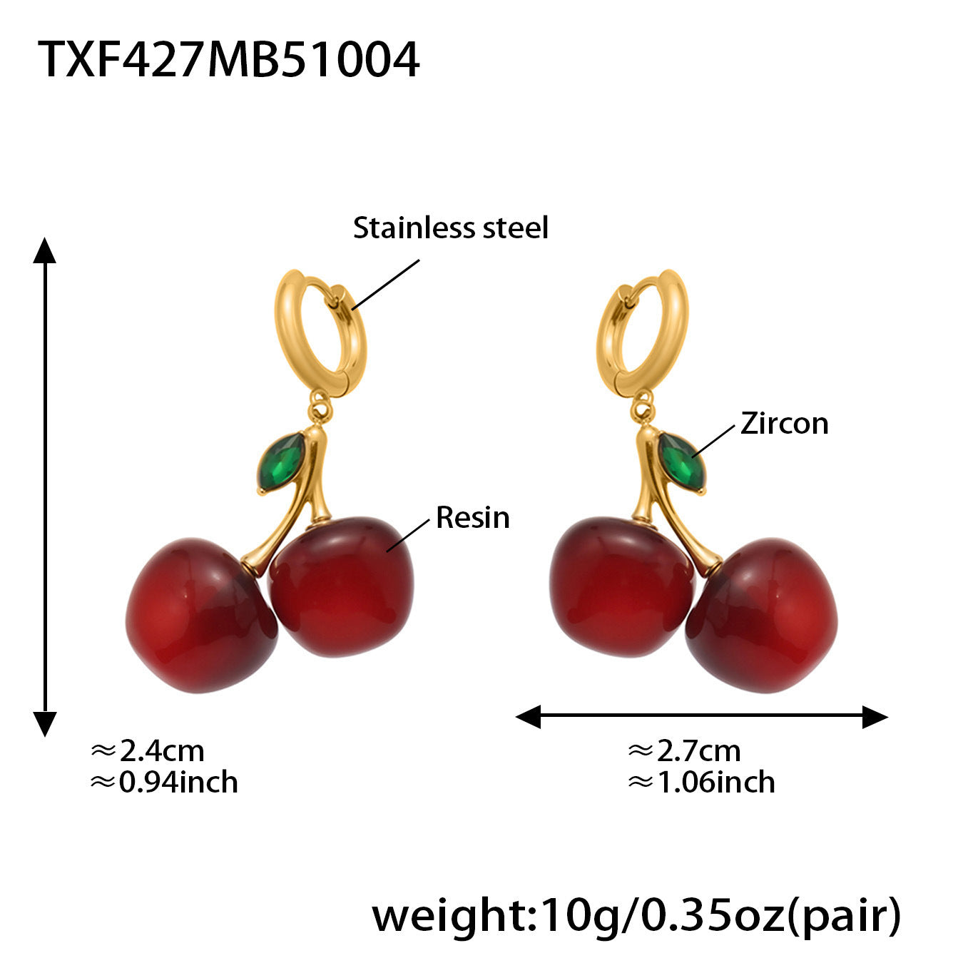 B廠【TXP427】 紅色樹脂水果櫻桃吊墜項鍊耳環 跨國時尚輕奢小眾飾品套裝
 25.10-2