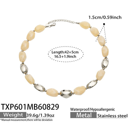 B廠【TXP601】歐美高級感小眾不鏽鋼鍍18k金樹脂橢圓串珠項鍊手鍊飾品首飾套裝
 26.09-1