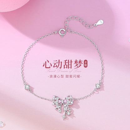 E廠【DQ2413N】原創心動甜夢項鍊女S925純銀輕奢小眾設計精緻蝴蝶結銀飾套裝
 26.03-4