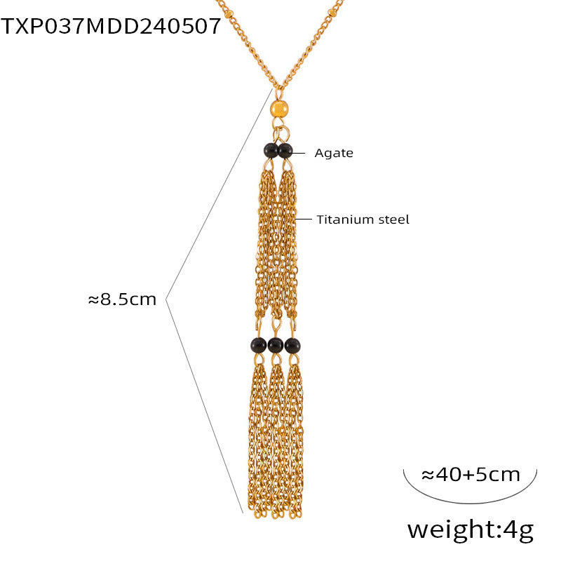 B廠【TXP037】歐美跨境ins設計個性百搭鈦鋼鍍18k項鍊金天然石流蘇耳環套裝飾品 24.05-3