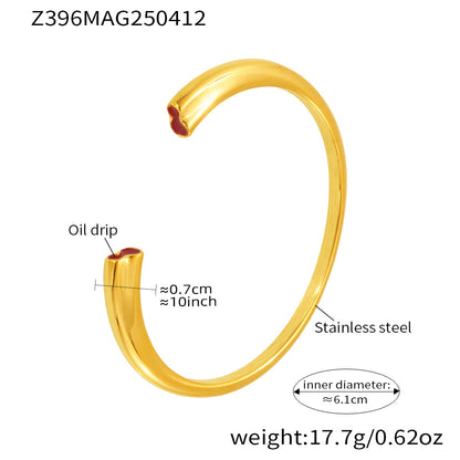 B廠【Z396】ins小眾設計感不鏽鋼紅色瑪法彩釉幾何開口手環PVD鍍18k金 25.04-3