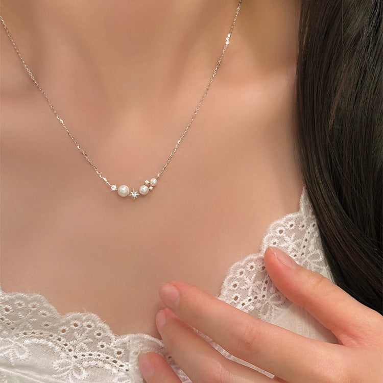 E廠【XDQ0537N】輕奢小眾仿珍珠星芒項鍊女S925純銀時尚氣質高級感微鑲鎖骨鏈
 26.01-1