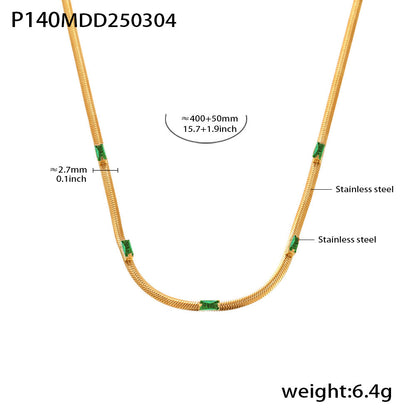 B廠【P1028】OT扣項鍊方形鋯石刀片鏈雙層疊戴時尚不鏽鋼鍍金簡約感配件 25.03-2