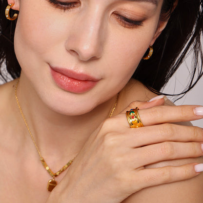 B廠【A841】簡約個性砝碼彩釉愛心設計感飾品小眾輕奢鈦鋼鍍金寬麵戒指 25.02-2