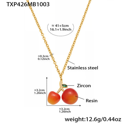 B廠【TXP426】百搭氛圍感樹脂鋯石櫻桃吊墜項鍊耳環跨境小眾氣質首飾套裝
 25.10-2