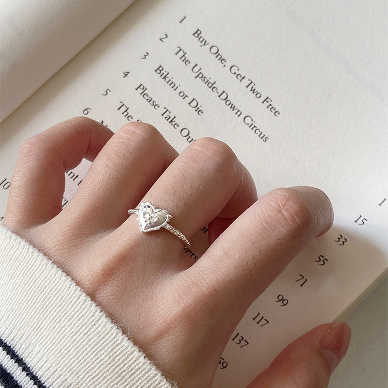 E廠【XDQ8637R】S925純銀韓版ins愛心蝴蝶結戒指女簡約甜美心形百搭時髦指環
 25.11-4