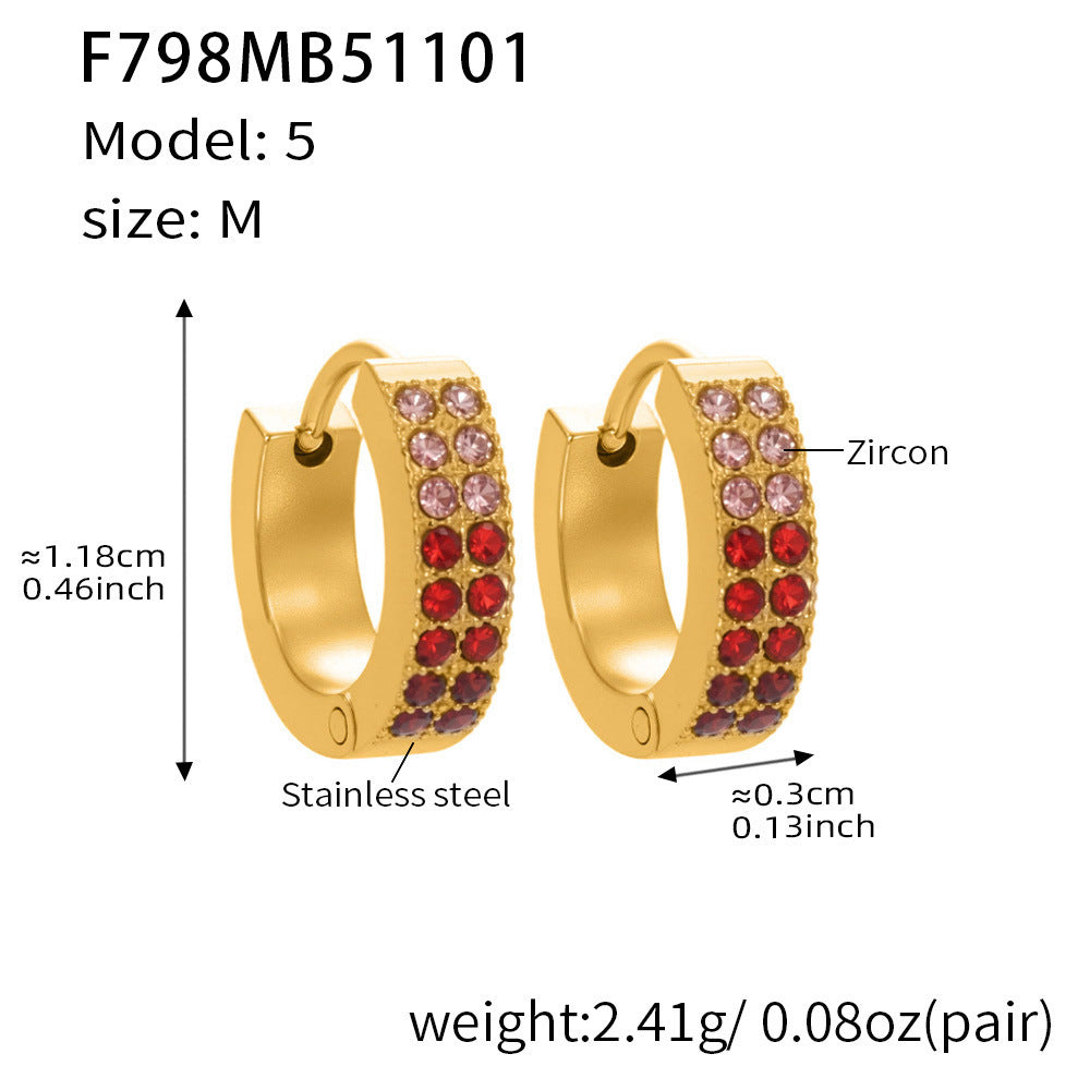 B廠【F798】簡約C型鑲彩鑽拼色鋯石耳扣不鏽鋼鍍18k真金輕奢小眾耳環女
 25.11-1
